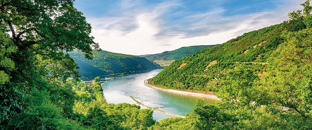 A view down the scenic Rhine Gorge